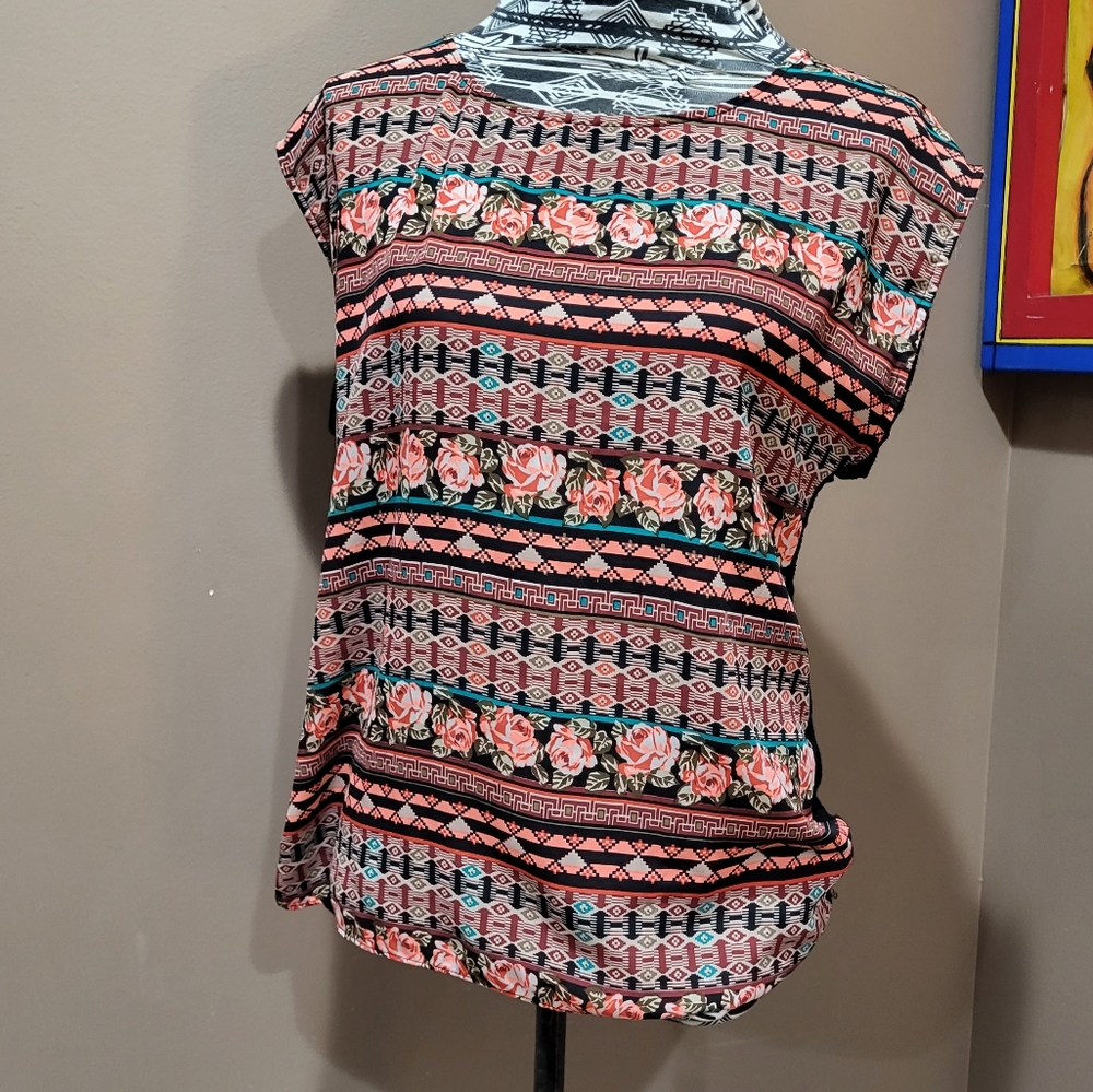 IZ Byer Floral Aztec print blouse